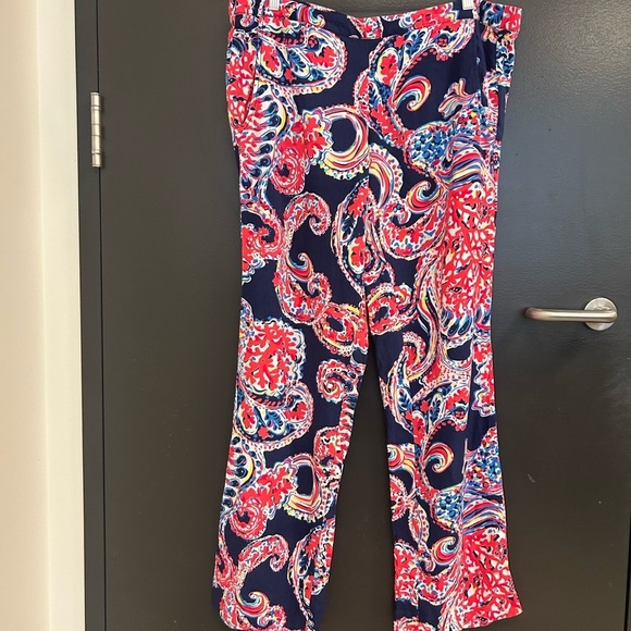 Lilly Pulitzer XL cotton Blue and Red Boot Cut Flare Pants EUC pockets cute!!! - Picture 6 of 12
